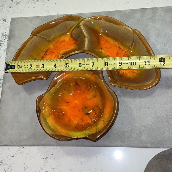 California Pottery MCM Vintage Orange Brown Glaze Chips/Dip Serving Set EUC - Picture 3 of 11